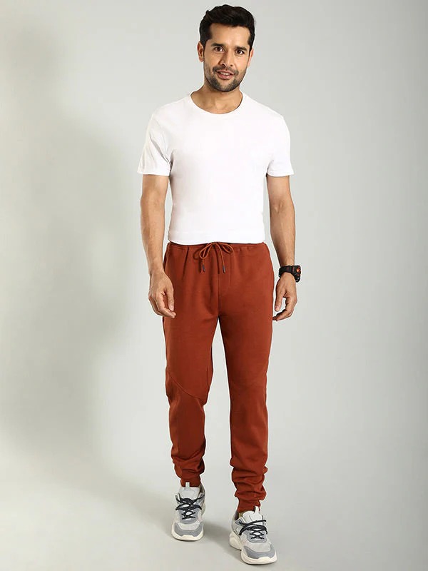 Indian Terrain Men's Regular Fit Solid Brown Track Pants
